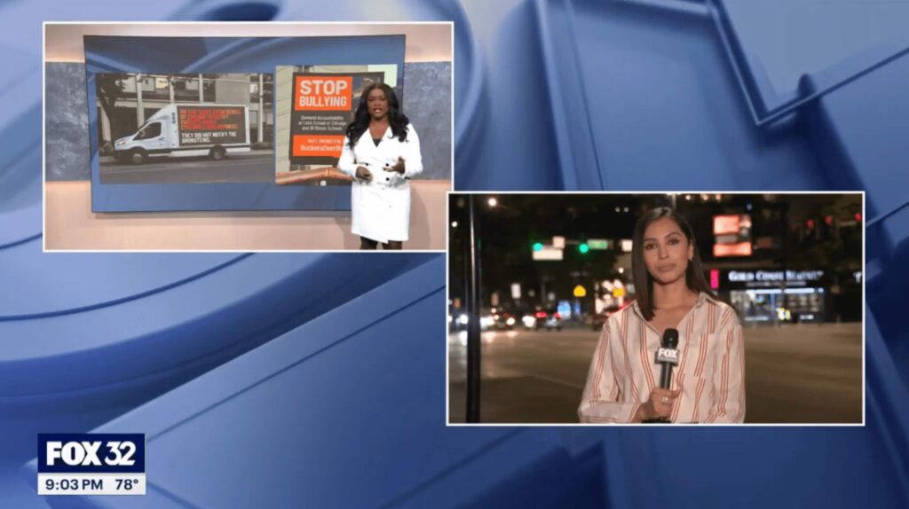 FOX 32 Chicago news segment on Buckets Over Bullying awareness campaign